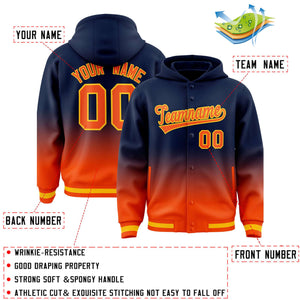 Custom Navy Orange Varsity Full-Snap Letterman Gradient Hoodie Jacket