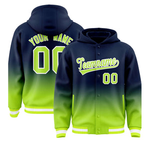 Custom Navy Neon Green Varsity Full-Snap Letterman Gradient Hoodie Jacket