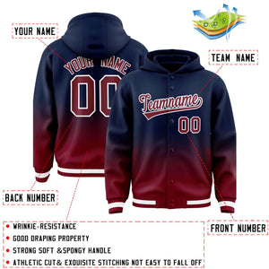 Custom Navy Crimson Varsity Full-Snap Letterman Gradient Hoodie Jacket