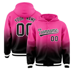 Custom Pink Black Varsity Full-Snap Letterman Gradient Hoodie Jacket