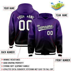 Custom Purple Black Varsity Full-Snap Letterman Gradient Hoodie Jacket