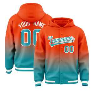 Custom Orange Aqua Varsity Full-Snap Letterman Gradient Hoodie Jacket