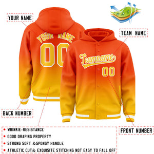 Custom Orange Yellow Varsity Full-Snap Letterman Gradient Hoodie Jacket