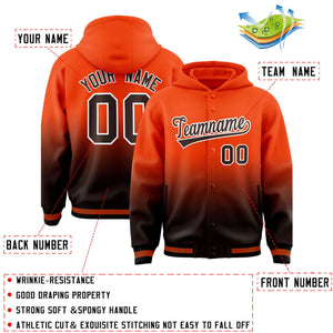 Custom Orange Brown Varsity Full-Snap Letterman Gradient Hoodie Jacket