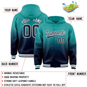 Custom Aqua Navy Varsity Full-Snap Letterman Gradient Hoodie Jacket