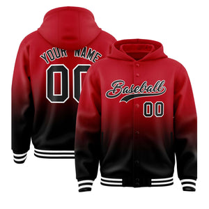 Custom Red Black Varsity Full-Snap Letterman Gradient Hoodie Jacket