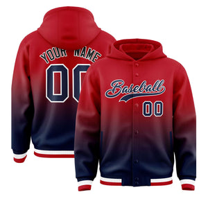 Custom Red Navy Varsity Full-Snap Letterman Gradient Hoodie Jacket