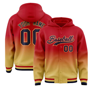 Custom Red Khaki Varsity Full-Snap Letterman Gradient Hoodie Jacket