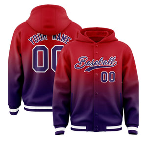 Custom Red Purple Varsity Full-Snap Letterman Gradient Hoodie Jacket