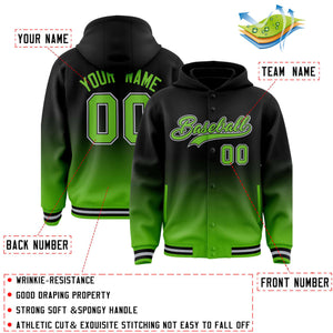 Custom Black Green Varsity Full-Snap Letterman Gradient Hoodie Jacket