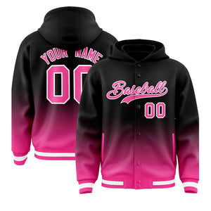 Custom Black Pink Varsity Full-Snap Letterman Gradient Hoodie Jacket