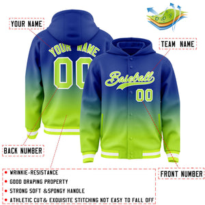 Custom Royal Neon Green Varsity Full-Snap Letterman Gradient Hoodie Jacket