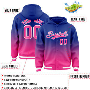 Custom Royal Pink Varsity Full-Snap Letterman Gradient Hoodie Jacket