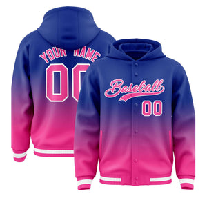 Custom Royal Pink Varsity Full-Snap Letterman Gradient Hoodie Jacket