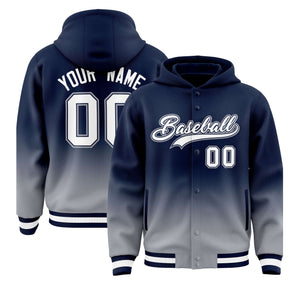 Custom Navy Gray Varsity Full-Snap Letterman Gradient Hoodie Jacket