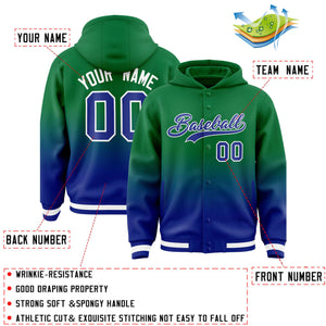 Custom Green Royal Varsity Full-Snap Letterman Gradient Hoodie Jacket