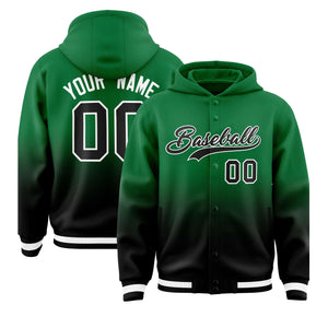 Custom Green Black Varsity Full-Snap Letterman Gradient Hoodie Jacket