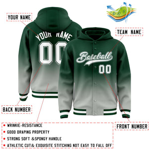 Custom Green Gray Varsity Full-Snap Letterman Gradient Hoodie Jacket