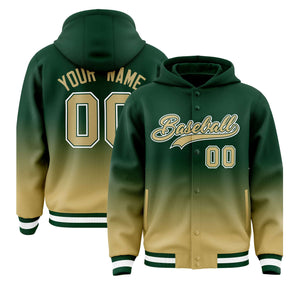 Custom Green Khaki Varsity Full-Snap Letterman Gradient Hoodie Jacket