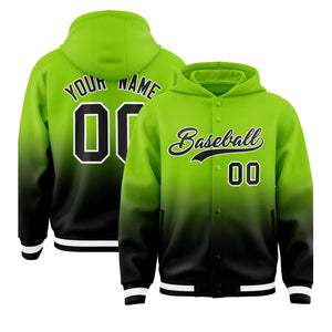 Custom Neon Green Black Varsity Full-Snap Letterman Gradient Hoodie Jacket