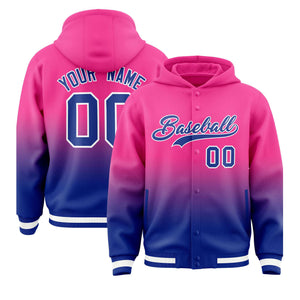 Custom Pink Royal Varsity Full-Snap Letterman Gradient Hoodie Jacket