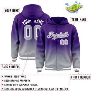 Custom Purple Gray Varsity Full-Snap Letterman Gradient Hoodie Jacket