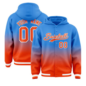 Custom Blue Orange Varsity Full-Snap Letterman Gradient Hoodie Jacket