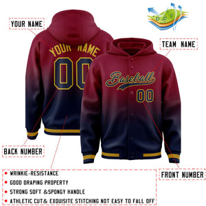 Custom Crimson Navy Varsity Full-Snap Letterman Gradient Hoodie Jacket