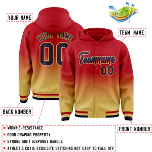 Custom Red Khaki Varsity Full-Snap Letterman Gradient Hoodie Jacket