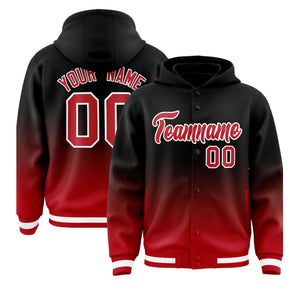 Custom Black Red Varsity Full-Snap Letterman Gradient Hoodie Jacket