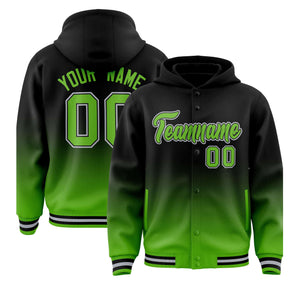 Custom Black Green Varsity Full-Snap Letterman Gradient Hoodie Jacket