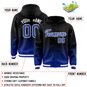 Custom Black Royal Varsity Full-Snap Letterman Gradient Hoodie Jacket