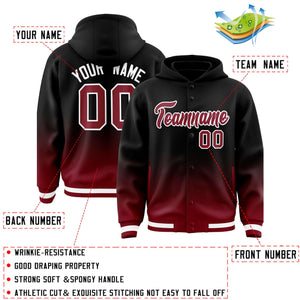 Custom Black Crimson Varsity Full-Snap Letterman Gradient Hoodie Jacket