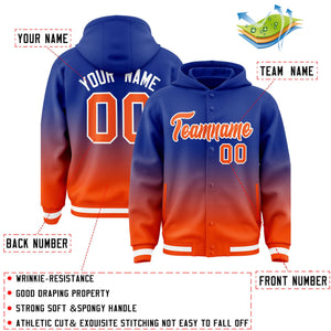 Custom Royal Orange Varsity Full-Snap Letterman Gradient Hoodie Jacket