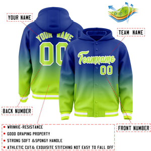 Custom Royal Neon Green Varsity Full-Snap Letterman Gradient Hoodie Jacket