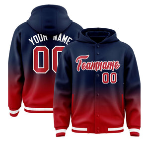 Custom Navy Red Varsity Full-Snap Letterman Gradient Hoodie Jacket