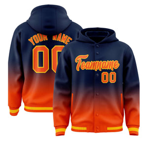 Custom Navy Orange Varsity Full-Snap Letterman Gradient Hoodie Jacket