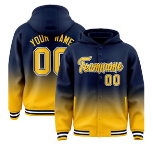 Custom Navy Yellow Varsity Full-Snap Letterman Gradient Hoodie Jacket