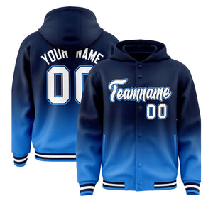 Custom Navy Blue Varsity Full-Snap Letterman Gradient Hoodie Jacket