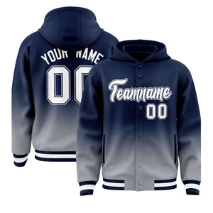 Custom Navy Gray Varsity Full-Snap Letterman Gradient Hoodie Jacket