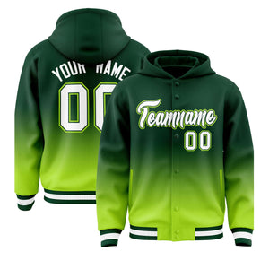 Custom Green Neon Green Varsity Full-Snap Letterman Gradient Hoodie Jacket