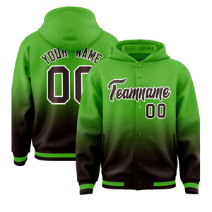 Custom Green Brown Varsity Full-Snap Letterman Gradient Hoodie Jacket