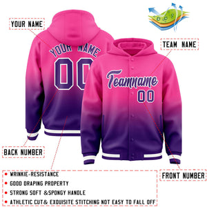 Custom Pink Purple Varsity Full-Snap Letterman Gradient Hoodie Jacket