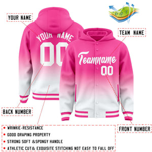 Custom Pink White Varsity Full-Snap Letterman Gradient Hoodie Jacket