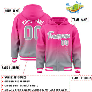 Custom Pink Gray Varsity Full-Snap Letterman Gradient Hoodie Jacket