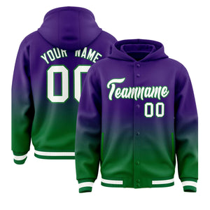 Custom Purple Green Varsity Full-Snap Letterman Gradient Hoodie Jacket