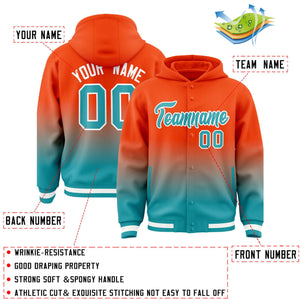 Custom Orange Aqua Varsity Full-Snap Letterman Gradient Hoodie Jacket