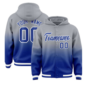 Custom Gray Royal Varsity Full-Snap Letterman Gradient Hoodie Jacket