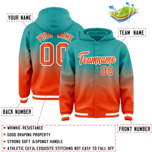 Custom Aqua Orange Varsity Full-Snap Letterman Gradient Hoodie Jacket