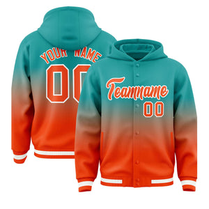 Custom Aqua Orange Varsity Full-Snap Letterman Gradient Hoodie Jacket